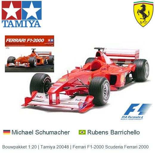 koppeling Vul in Onvoorziene omstandigheden Bouwpakket 1:20 | Tamiya 20048 | Ferrari F1-2000 Scuderia Ferrari 2000