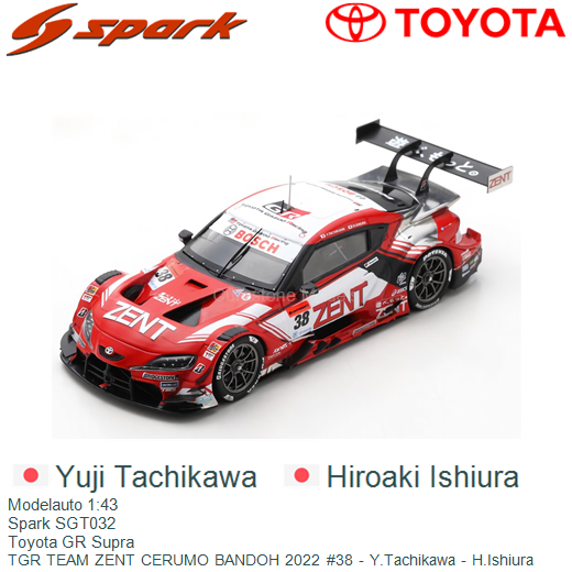 Modelauto 1:43 | Spark SGT032 | Toyota GR Supra | TGR TEAM ZENT