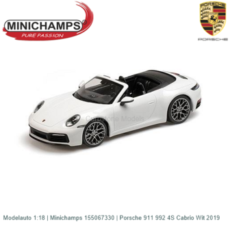 Modelauto 1:18 | Minichamps 155067330 | Porsche 911 992 4S Cabrio Wit 2019