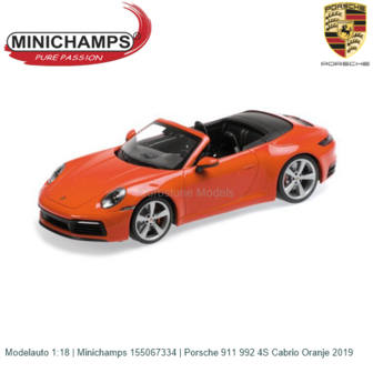 Modelauto 1:18 | Minichamps 155067334 | Porsche 911 992 4S Cabrio Oranje 2019