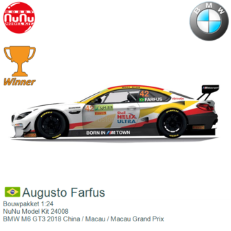 Bouwpakket 1:24 | NuNu Model Kit 24008 | BMW M6 GT3 2018 China / Macau / Macau Grand Prix