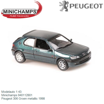 Modelauto 1:43 | Minichamps 940112801 | Peugeot 306 Groen metallic 1998