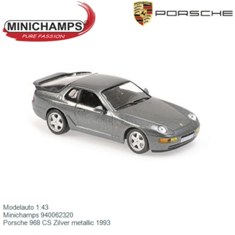 Modelauto 1:43 | Minichamps 940062320 | Porsche 968 CS Zilver metallic 1993