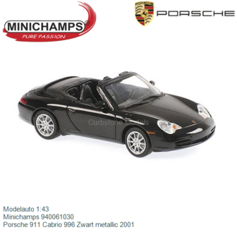 Modelauto 1:43 | Minichamps 940061030 | Porsche 911 Cabrio 996 Zwart metallic 2001