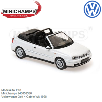 Modelauto 1:43 | Minichamps 940058330 | Volkswagen Golf 4 Cabrio Wit 1998