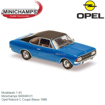 Modelauto 1:43 | Minichamps 940046121 | Opel Rekord C Coupe Blauw 1966