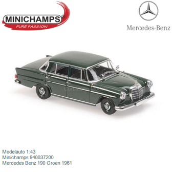 Modelauto 1:43 | Minichamps 940037200 | Mercedes Benz 190 Groen 1961