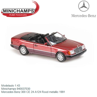 Modelauto 1:43 | Minichamps 940037030 | Mercedes Benz 300 CE 24 A124 Rood metallic 1991