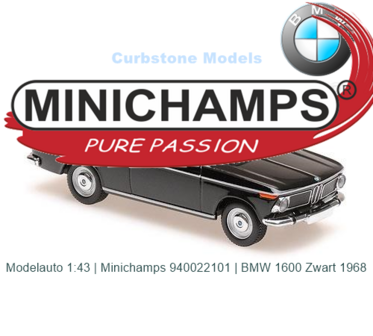 Modelauto 1:43 | Minichamps 940022101 | BMW 1600 Zwart 1968