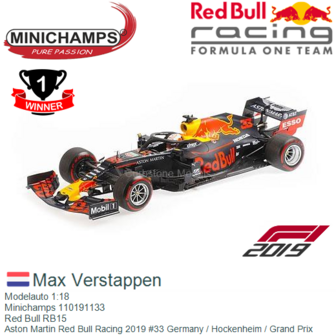 Modelauto 1:18 | Minichamps 110191133 | Red Bull RB15 | Aston Martin Red Bull Racing 2019 #33 Germany / Hockenheim / Grand Prix