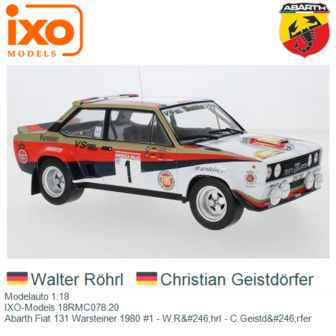 Modelauto 1:18 | IXO-Models 18RMC078.20 | Abarth Fiat 131 Warsteiner 1980 #1 - W.R&amp;#246;hrl - C.Geistd&amp;#246;rfer