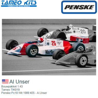 Bouwpakket 1:43 | Tameo TIK019 | Penske Pc18 Wit 1989 #25 - A.Unser