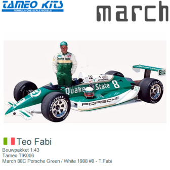 Bouwpakket 1:43 | Tameo TIK006 | March 88C Porsche Green / White 1988 #8 - T.Fabi