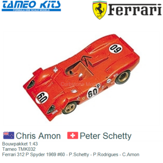 Bouwpakket 1:43 | Tameo TMK032 | Ferrari 312 P Spyder 1969 #60 - P.Schetty - P.Rodrigues - C.Amon