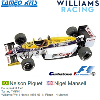 Bouwpakket 1:43 | Tameo TMK041 | Williams FW11 Honda 1986 #5 - N.Piquet - N.Mansell