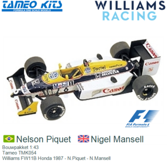 Bouwpakket 1:43 | Tameo TMK054 | Williams FW11B Honda 1987 - N.Piquet - N.Mansell