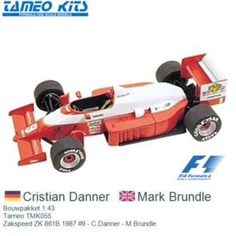 Bouwpakket 1:43 | Tameo TMK055 | Zakspeed ZK 861B 1987 #9 - C.Danner - M.Brundle