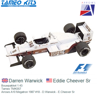 Bouwpakket 1:43 | Tameo TMK057 | Arrows A10 Megatron 1987 #18 - D.Warwick - E.Cheever Sr