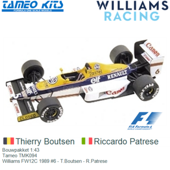 Bouwpakket 1:43 | Tameo TMK094 | Williams FW12C 1989 #6 - T.Boutsen - R.Patrese