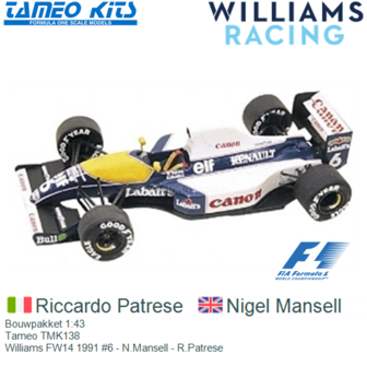 Bouwpakket 1:43 | Tameo TMK138 | Williams FW14 1991 #6 - N.Mansell - R.Patrese