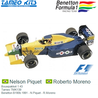 Bouwpakket 1:43 | Tameo TMK139 | Benetton B190b 1991 - N.Piquet - R.Moreno