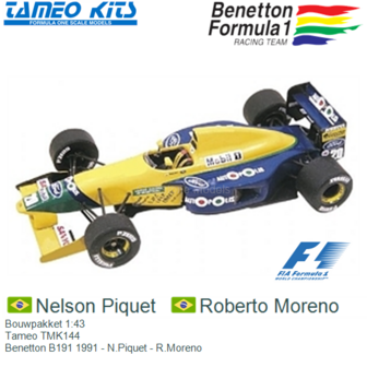 Bouwpakket 1:43 | Tameo TMK144 | Benetton B191 1991 - N.Piquet - R.Moreno