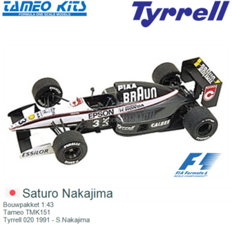 Bouwpakket 1:43 | Tameo TMK151 | Tyrrell 020 1991 - S.Nakajima