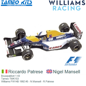 Bouwpakket 1:43 | Tameo TMK153 | Williams FW14B 1992 #5 - N.Mansell - R.Patrese