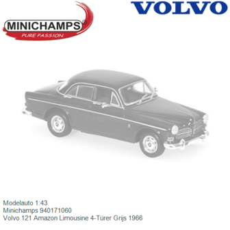Modelauto 1:43 | Minichamps 940171060 | Volvo 121 Amazon Limousine 4-T&uuml;rer Grijs 1966