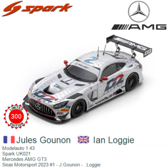 Modelauto 1:43 | Spark UK021 | Mercedes AMG GT3 | Seas Motorsport 2023 #1 - J.Gounon -  .Loggie