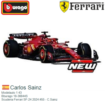 Modelauto 1:43 | Bburago 18-36844S | Scuderia Ferrari SF-24 2024 #55 - C.Sainz