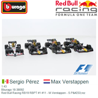 1:43 | Bburago 18-38092 | Red Bull Racing RB19 RBPT #1 #11 - M.Verstappen - S.P&amp;#233;rez