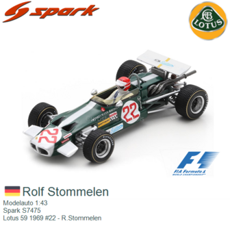 Modelauto 1:43 | Spark S7475 | Lotus 59 1969 #22 - R.Stommelen