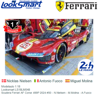 Modelauto 1:18 | Looksmart LS18LM048 | Scudera Ferrari AF Corse 499P 2024 #50 - N.Nielsen - M.Molina - A.Fuoco