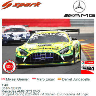 1:43 | Spark SB729 | Mercedes AMG GT3 EVO | GruppeM Racing 2023 #999 - M.Grenier - D.Juncadella - M.Engel