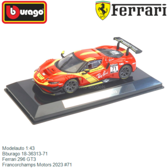 Modelauto 1:43 | Bburago 18-36313-71 | Ferrari 296 GT3 | Francorchamps Motors 2023 #71