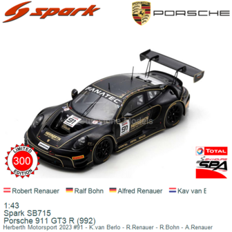 1:43 | Spark SB715 | Porsche 911 GT3 R (992) | Herberth Motorsport 2023 #91 - K.van Berlo - R.Renauer - R.Bohn - A.Renauer