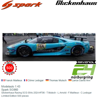 Modelauto 1:43 | Spark SG960 | Glickenhaus Racing SCG 004c 2024 #706 - T.Mutsch - L.Arnold - F.Mailleux - C.Ledogar