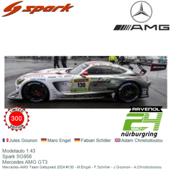 Modelauto 1:43 | Spark SG956 | Mercedes AMG GT3 | Mercedes-AMG Team Getspeed 2024 #130 - M.Engel - F.Schiller - J.Gounon - A.Ch