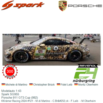 Modelauto 1:43 | Spark SG955 | Porsche 911 GT3 Cup (992) | KKr&auml;mer Racing 2024 #121 - M.di Martino - C.Br&amp;#252;ck - F.