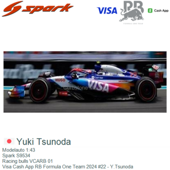 Modelauto 1:43 | Spark S9534 | Racing bulls VCARB 01 | Visa Cash App RB Formula One Team 2024 #22 - Y.Tsunoda