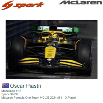 Modelauto 1:43 | Spark S9539 | McLaren Formula One Team MCL38 2024 #81 - O.Piastri