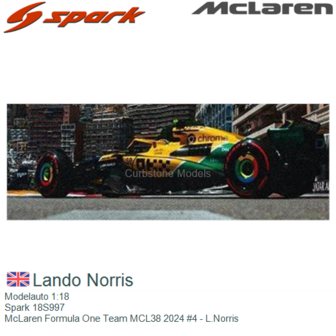 Modelauto 1:18 | Spark 18S997 | McLaren Formula One Team MCL38 2024 #4 - L.Norris