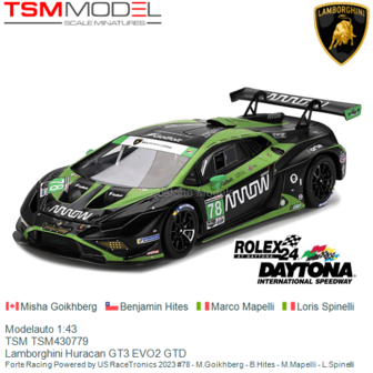 Modelauto 1:43 | TSM TSM430779 | Lamborghini Huracan GT3 EVO2 GTD | Forte Racing Powered by US RaceTronics 2023 #78 - M.Goikhbe