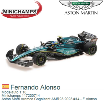 Modelauto 1:18 | Minichamps 117230714 | Aston Marti Aramco Cognizant AMR23 2023 #14 - F.Alonso