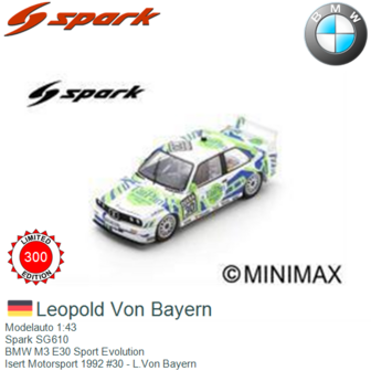 Modelauto 1:43 | Spark SG610 | BMW M3 E30 Sport Evolution | Isert Motorsport 1992 #30 - L.Von Bayern