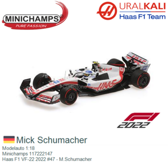 Modelauto 1:18 | Minichamps 117222147 | Haas F1 VF-22 2022 #47 - M.Schumacher