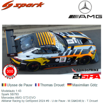 Modelauto 1:43 | Spark SB793 | Mercedes AMG GT3 EVO | AlManar Racing by GetSpeed 2024 #9 - U.de Pauw - M.G&amp;#246;tz - T.Drou