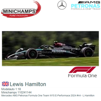 Modelauto 1:18 | Minichamps 110241144 | Mercedes AMG Petronas Formula One Team W15 E-Performace 2024 #44 - L.Hamilton