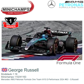 Modelauto 1:18 | Minichamps 110241163 | Mercedes AMG Petronas Formula One Team W15 E-Performace 2024 #63 - G.Russell